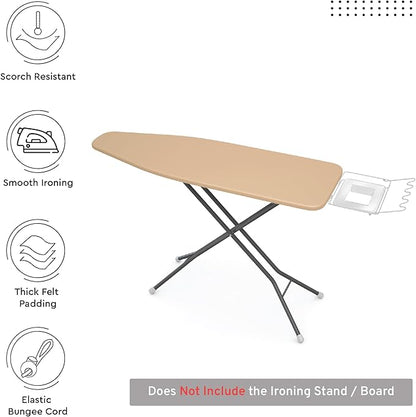 Encasa XO Ironing Board Cover and Pad 54"x15" - 4mm Felt Large Iron Board Cover with Padding - Heat Resistant, Stain-Safe Dye, Non Slip Elastic Bungee Cord Tightening Iron Table Cover Light Beige