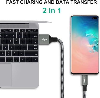 etguuds USB A to USB C Cable 6ft, 2-Pack, 3A Fast Charging Type C Charger Cord for iPhone 17 16 15 Pro Max 16e 17 Air, Samsung Galaxy S25 S24 S23 S22 S21 S20 A17 A16 A56 A55 Flip Fold, Gray