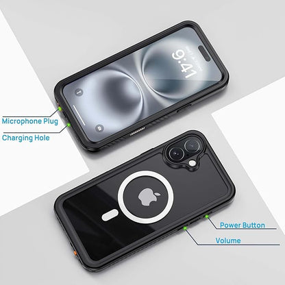 Lanhiem for iPhone 16 Plus Case Magnetic, Waterproof Dustproof Cover [Built in Screen Protector] [Compatible with MagSafe], Full Body Heavy Duty Protective Phone Case for iPhone 16 Plus - 6.7” (Black)