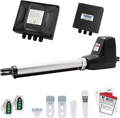 TOPENS AT6131 Single Swing Gate Opener Medium Duty Automatic Gate Motor for Single Swing Gates Up to 18ft, Electric Driveway Gate Operator AC Powered with Remote Control Kit Solar Compatible