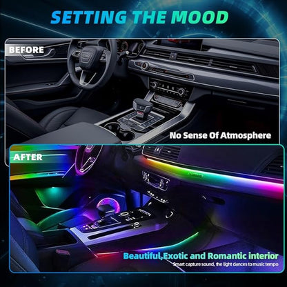Acrylic Interior Car LED Strip Lights,Colorful 6-in-1 Car Ambient Lighting Kit, with Wireless APP Control, 622 LED Fiber Optic Strip Lights for Cars, Supports Neon Sync with Music DIY Mode.