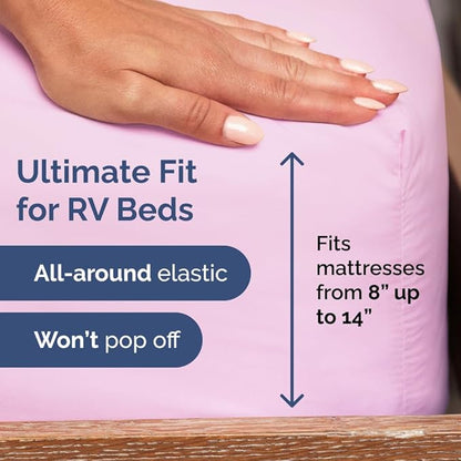 RV Short Queen Sheet Set 60 X 75 - 4 Piece RV Short Queen Bed Sheets - Soft, Breathable & Cooling - Designed for Bunks, Trailers & Campers - Fits 8” to 12" Mattress - Hotel Luxury Bedding - Light Pink