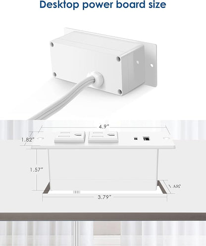 Conference Recessed Power Strip USB C PD 20W Fast Charging,Furniture Recessed Outlet,2 Outlets,2 USB Ports Table Power Strip,Flush Mount Power Strip for Side Table,6ft Cord,Flat Plug