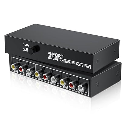 RCA Switch 2 in 1 Out Composite Video L/R Audio Switcher Selector Box 2X1, BolAAzuL 2-Way RCA Switcher - 2 Port AV Switch Box - Plug & Play for N64 PS2/3 Wii Xbox Game Consoles DVD STB TV