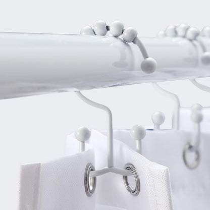 Shower Curtain Hooks, Goowin Shower Curtain Rings, Stainless Steel Shower Curtain Hooks Rust Proof Free Sliding Double Shower Hooks for Curtain, Shower Curtains & Liners (White)