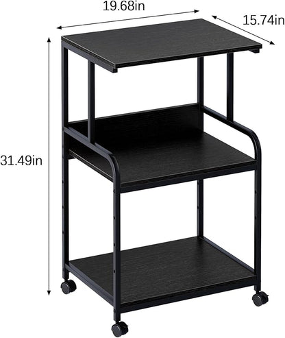 Arbuxzuy Printer Stand with Storage Shelf,3 Tier Printer Cart with Wheels,Mobile Printer Table for Home Office,Stands for Heat Press Scanner Fax,Industrial Style (Black)