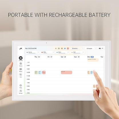 Digital Calendar, 15.6 inch Wall Planner & Chore Chart, Rechargeable Full HD Touchscreen Display, Portable Smart Family Organizer, Event Planner, Desk and Wall mountable, Perfect for Family Schedules - Wall Mount Included No Subscription