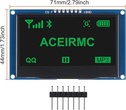 ACEIRMC 2.42 inch 128x64 OLED LCD Display Module SSD1309 7 Pin SPI/IIC I2C Serial Interface for Arduino UNO R3 (Green)