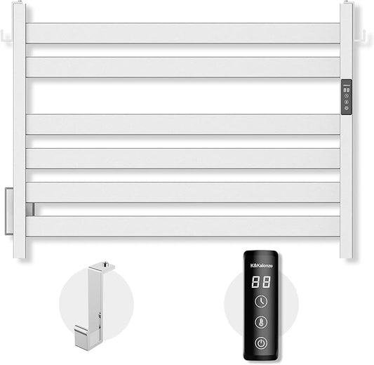 K&KALONZO Towel Warmer for Bathroom, Wall-Mounted 6-Bar Heated Towel Rack with Built-in Timer, Waterproof Electric Towel Heater, Support Plug-in and Hardwired, Brushed, EL18M