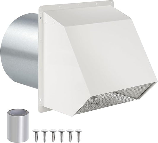 7Inch Hooded Wall Vent with Screen and Damper,Galvanized Steel Exhaust Vent Cover Cap Outside,Wall Vent Cover Exterior Outdoor Vent Hood for Kitchen Range Hood Laundry Dryer Bathroom Fan Duct Air Vent