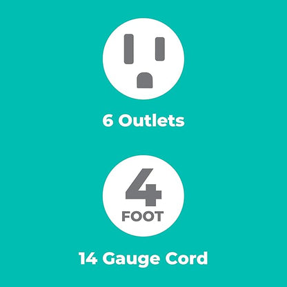 KMC 6-Outlet Surge Protector Power Strip 2-Pack, 900 Joules, 4-Foot Extension Cord, Overload Protection, Black