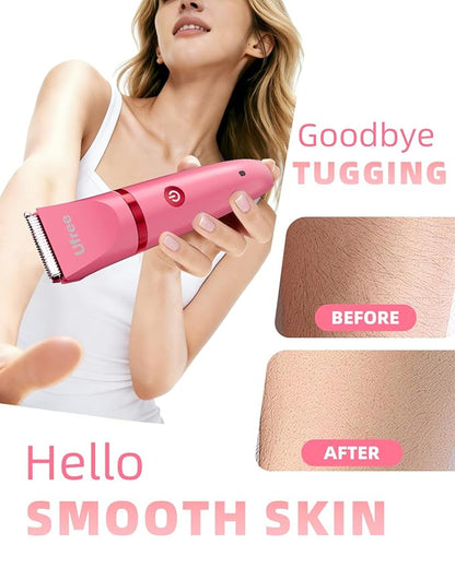 Ufree Bikini Trimmer Electric Razors for Women, Rechargeable Pubic Hair Trimmer Electric Shaver for Legs Body Hair, Bikini Shaver IPX7 Waterproof, Rose Red