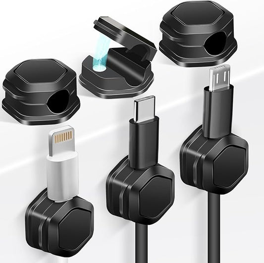 Cord Holder - Magnetic Cable Clips - Under Desk Cable Management - Adhesive Wire Holder Keeper Organizer for Desk, Nightstand, Phone Charger, Computer, Home, Office, Car (6pcs)