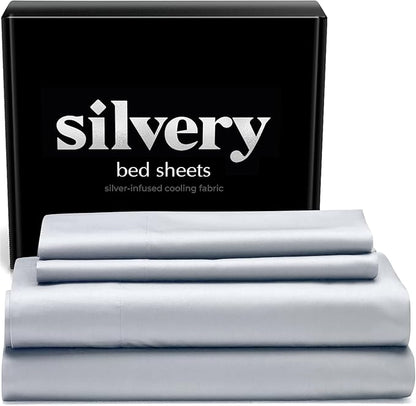 Silvery Silver Infused Bed Sheets Set - Award-Winning Self-Cooling Fabric with Self-Cleaning Silvery Technology™ That Stays Fresh 3X Longer for Hygienic Sleep (Gray, Split King)
