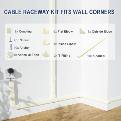 Cord Cover Wall Raceway Kit - 157" Cable Concealer, Wire Hiders for TV Wall Mounting and Wire Management, Beige