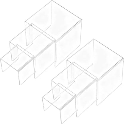 Chuangdi 2 Sets Acrylic Display Risers, Product Stand, Jewelry Display Riser Shelf Showcase Fixtures for Dessert Cupcake Candy Figure Treat Action Showcase(Clear,Medium Set)