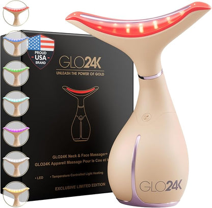 GLO24K 7 Color Beauty Device – Triple LED Action & Vibration Technology Facial and Neck Massager