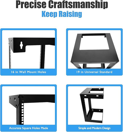 Raising Electronics 15U Wall Mount Open Frame 19 Inch Server Equipment Rack Threaded 15 Inch Depth Black (15U)