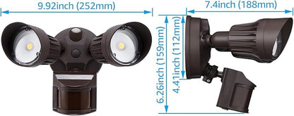 LEONLITE COB LED Security Light, Motion Sensor Outdoor Lights, Dusk to Dawn, 100-277V, ETL Listed, Adjustable Heads, Motion Detector Flood Light for Outside, IP65 Waterproof, 3000K Warm White, Bronze