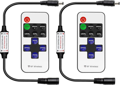 RF Mini Wireless Remote Controller for Single Color 3528 5050 LED Strip Lights, Wireless Remote Control with DC Connector, RF Dimmer for 12V DC LED Ribbon, Shelf Lights（2 Park）