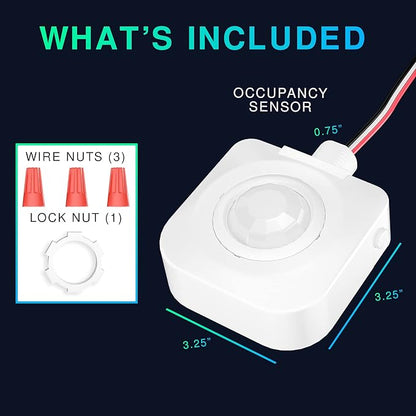 Everelectrix Single Pack Ceiling Occupancy Motion Sensor, Passive Infrared Technology, High Bay Fixture Mount 360 Degree, Hard-Wired, 120-277 VAC, Commercial, Industrial Grade Occupancy Sensor
