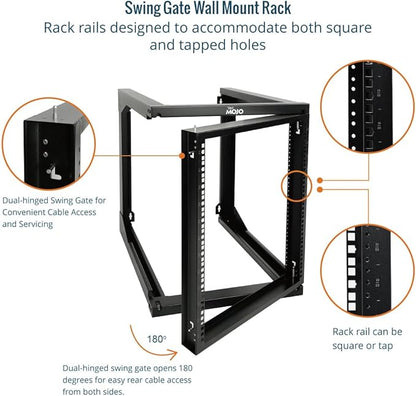 Tecmojo 12U Wall Mount Server Rack, Open Frame Network Rack for 19" Computer/AV/Data/IT/Media Equipment, 24" Depth, 16" Apart Mounting Holes, Swing Gate, Square and Tapped Holes