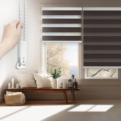 FOIRESOFT Standard Custom Blackout Zebra Roller Blinds [Bonita, Dark Brown, W 10-109 x H 10-105 inch] Dual Layer Privacy Shade, Room Darkening, Select 1x1 for Custom