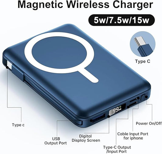 for Magsafe Portable Charger - 10000mAh Battery Pack for Magsafe with USB-C Cable and PD 20W USB C Fast Charging LED Display, Magnetic Wireless Power Bank for iPhone 17/16/15/14/13/12/Pro/Pro Max
