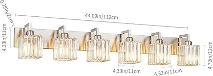 FDPBY Modern Bathroom Vanity Light 6-Lights Brushed Nickel Vanity Light Crystal Wall Light Bathroom Light Fixtures