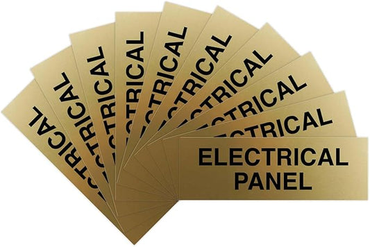 All Quality Basic Electrical Panel Sign - Fire Regulation Safety Compliance Sign - Brushed Gold - Large (10 Pack)