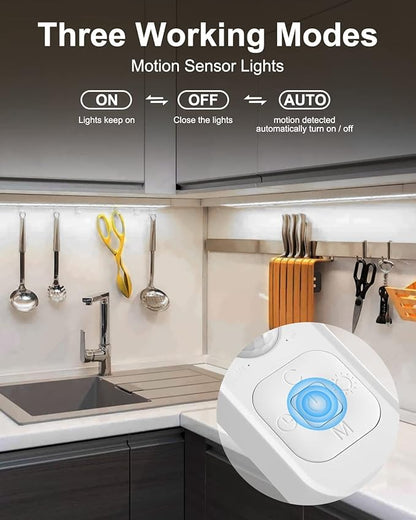 Feuymoent Motion Sensor LED Strip Light - Cabinet Strip Lights with 24W Plug, Dimmer and Timing,16.4ft 6000K ColdWhite