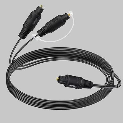 Bangun 1x2 Digital Audio Splitter Cable 15ft, Toslink Digital Fiber Optic Audio Splitter 1 Male Input 2 Male Output (for Home Theatre, Xbox, PS5/PS4)