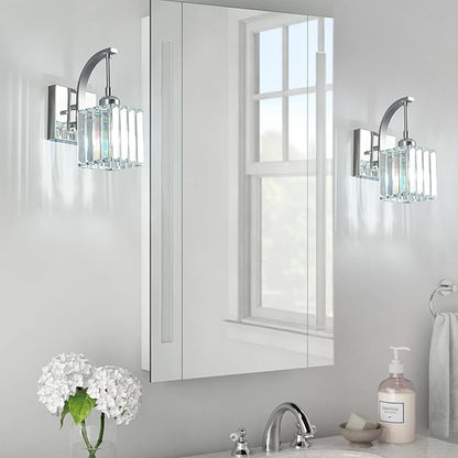 FDPBY Wall Sconces, Set of 2 Chrome Crystal Vanity Lights, Modern Wall Lamp for Bathroom, Hallway, and Makeup, Easy Installation