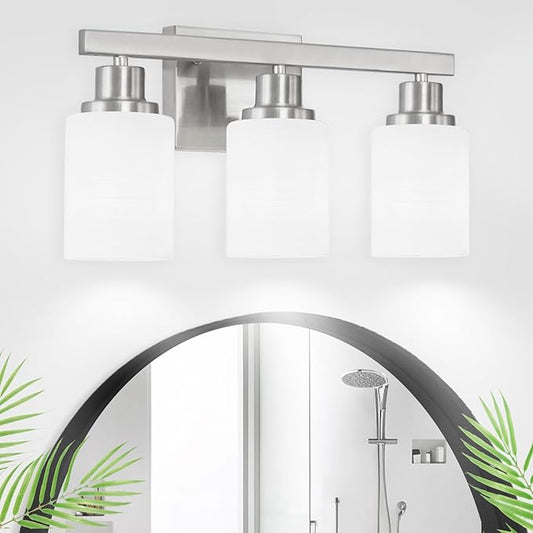 DIKAIDA 3-Light Bathroom Light Fixtures, Nickel Vanity Light, Modern Bathroom Wall Lights Over Mirror, Farmhouse Wall Sconces Lighting for Bedroom Living Room