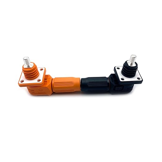 400A Battery Energy Storage Connector, 150mm² High Current Connectors IP67 Waterproof Stud Wiring Power Adapter Quick Plug Terminal Right Angle Plug and Socket (1500V Black+Orange)