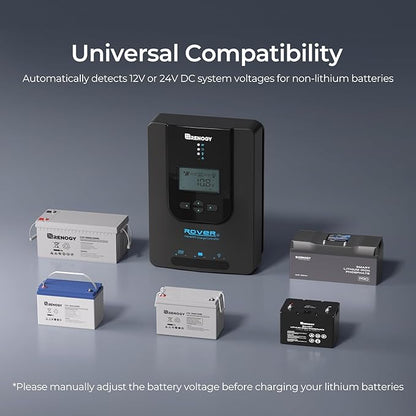 Renogy Charge Controller-Rover 20A MPPT 12V/24V Auto-Detect LCD Display | 99.9% Efficiency for Gel/Flooded/Lithium Batteries | Dual-Peak Tracking & Modbus Support