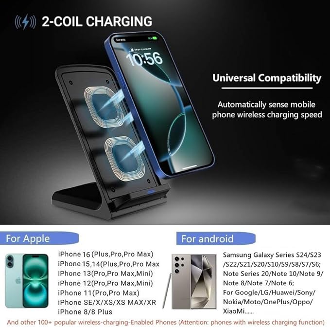 20W Fast Wireless Charger,Wireless Charging Stand Compatible with iPhone 16 Pro,15 Pro,15,14,13,12,11 Series/X/XS,Phone Charger for Galaxy S25/S24/S23/S22/Note 20,Pixel 8/7 Pro/LG G8 etc