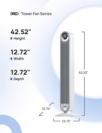 Dreo Tower Fan for Bedroom, Upgrated DC 9 Speeds Ultra-Quiet Floor Fan, 90° Oscillating Fans for Indoors with 28ft/s Velocity, 12H Timer, Standing Fans, Bladeless Fan Powerful for Home Office Room