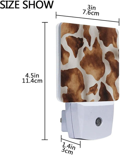 Pigsaly Led Night Light Animals Brown Cow Skin Night Light Plug in Wall Lamp Smart Dusk to Dawn Sensor Nightlight Led Lamp Energy Saving Lights Gift for Kids Room Bedroom Bathroom Hallway