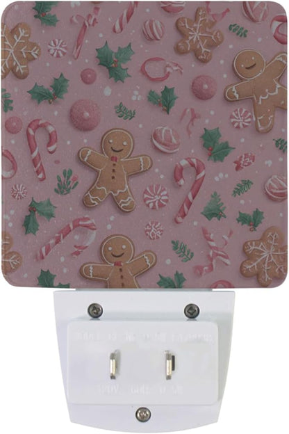 Pigsaly Led Night Light Christmas Gingerbread Men Pink Candy Canes Night Light Plug in Wall Lamp Smart Dusk to Dawn Sensor Nightlight Led Lamp Energy Saving Lights Gift for Kids Room Bedroom Bathroo