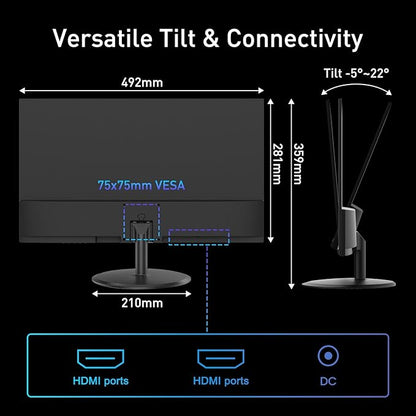SANSUI 22 Inch 120Hz Monitor, FHD Computer Monitor 4000:1 Contrast Ratio with Adaptive Sync, HDR 100% sRGB, HDMI x 2, VESA Mount, Eye Care for Home/Office (ES-22X3AH, One HDMI Cable Included).