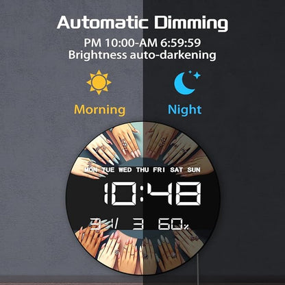 Timethink 12 Inch Nail Salon Digital Wall Clock Large Display, Nail Room Electric Wall Clock Auto-Brightness, Date, Temperature, 12/24hr, USB Powered for Nails Studio Beauty Salon Nail Technician Gift