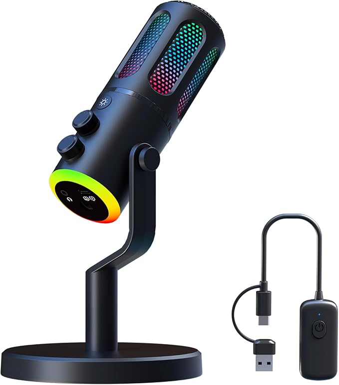 Wireles USB Condenser Microphone for PC Laptop - Studio Sound Gaming Mic for Podcast Streaming Asmr YouTube with Volume Control, Reverb Mode