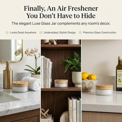 Azuna Air Freshener & Odor Eliminator for Strong Odor | 2 Room Kit Includes (2) 8 oz. Empty Luxe Glass Jars & 12 oz | Refill with Tea Tree Essential Oil Gel | Amalfi Breeze | Last 60-90 Days