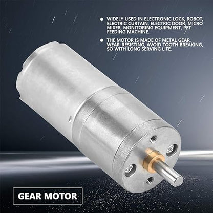 25mm DC 12V 25GA 370 Metal Gear Motor Low Speed High for Electronic Locks Robots Electric Curtains Doors Pet Feeders Surveillance Systems and Mixers