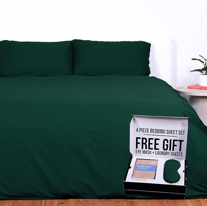 THE LAD COLLECTIVE 3.0 King Bedding Set - 4-Piece Bedset w/Fitted Sheet, Top Sheet & 2 Standard Pillowcases [Duvet Not Included] - Bamboo-Cotton - Cascade