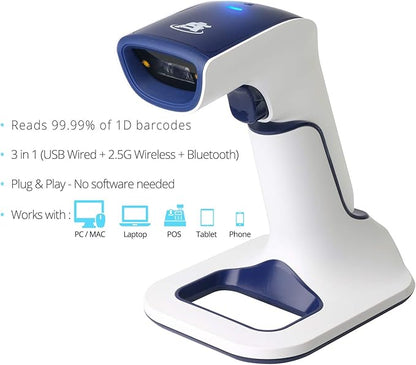 ScanAvenger Wireless Portable 1D with Stand Bluetooth Barcode Scanner: Hand Scanner 3-in-1, Cordless, Rechargeable Scan Gun for Inventory - USB Barcode Reader (1D Only with Next Gen Stand)…