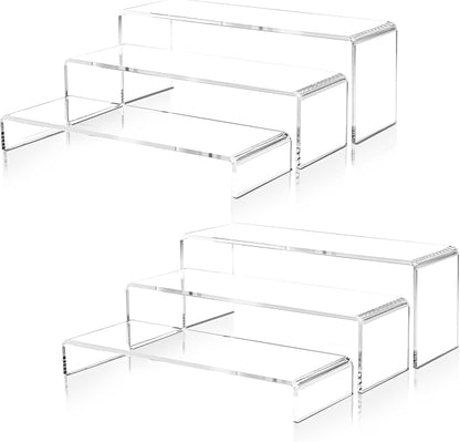 LFTYTUO 2 Set Large Acrylic Clear Display Risers, 3 Sizes 12" Rectangular Showcase Collectibles Display Shelf, 5mm Thick Desktop Display Stand Holder for Figures, Jewelry, Perfume, Toys