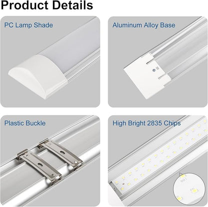 colmeguna 2 Packs 4FT LED Batten Light, Ultra-Thin Ceiling Surface Mounted Light, 40W, 4000K, IP20, LED Ceiling Lamp for Garage, Shop, Hallway, Office, Market, ver.2