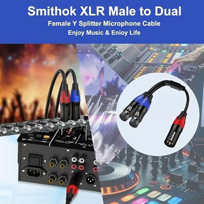 Smithok 2Pack XLR Y Splitter 1 Male to 2 Female Micrphone Cable, 3 Pin XLR 2 Female to 1 Male, Combiner Y Cord Balanced Mic Audio Cables for Stero Mic to L&R Audio Track(11.8 inches/0.3m)